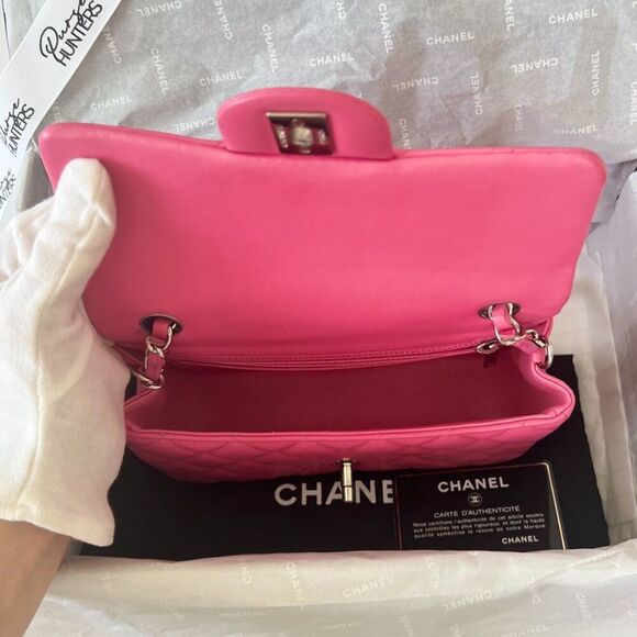 100% Authentic CHANEL Mini Rectangular in Pink Lambskin SHW - Picture 12 of 13